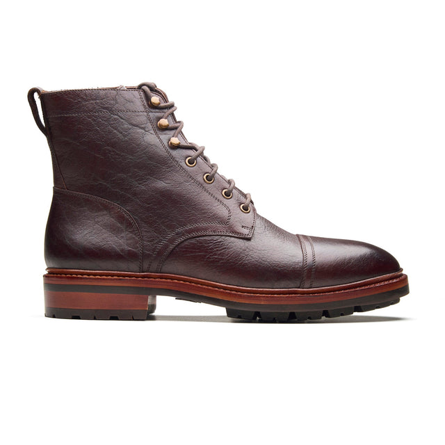 Dixon, Cap-Toe Derby Boot - Burgundy American Bison | Hand Welted Service Boots