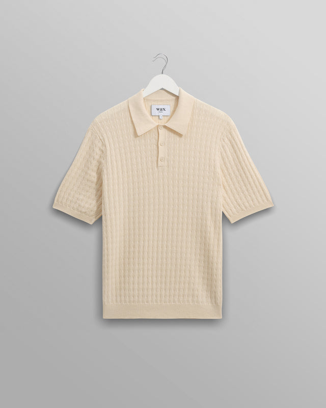 Naples - Ecru Diamond Stripe Knitted Polo