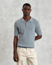 Naples Grey Blue Diamond Stripe Knitted Polo