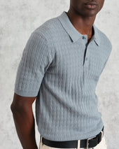Naples Grey Blue Diamond Stripe Knitted Polo