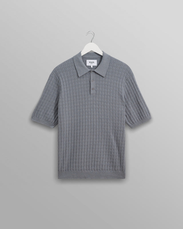 Naples - Grey Blue Diamond Stripe Knitted Polo