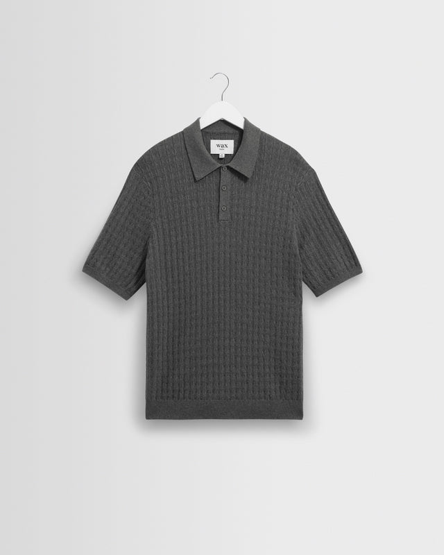 Naples - Grey Marl Diamond Stripe Knitted Polo