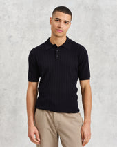 Naples Midnight Textured Knitted Polo Shirt