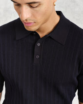 Naples Midnight Textured Knitted Polo Shirt