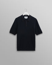 Naples - Midnight Navy Textured Knitted Polo Shirt