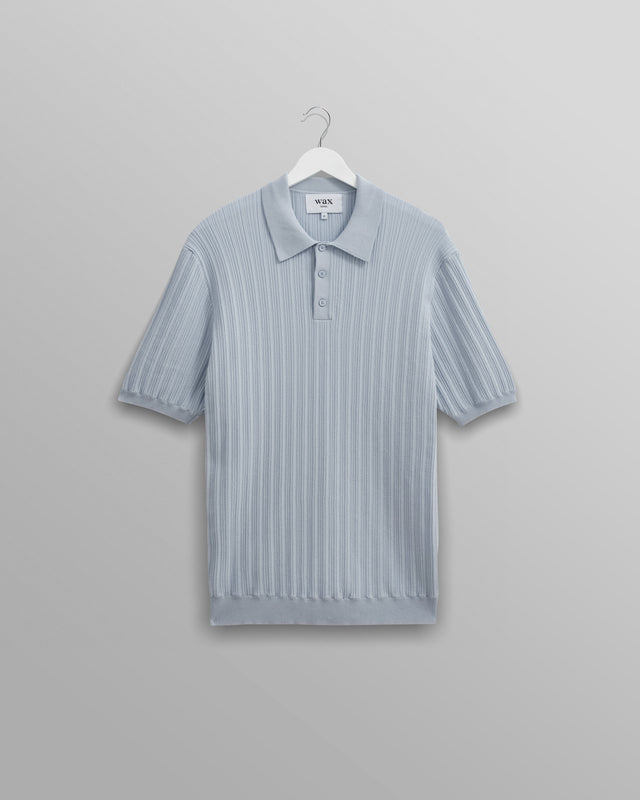 Naples - Pale Blue Textured Knitted Polo Shirt
