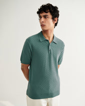 Naples Sea Green Retro Diamond Knitted Polo