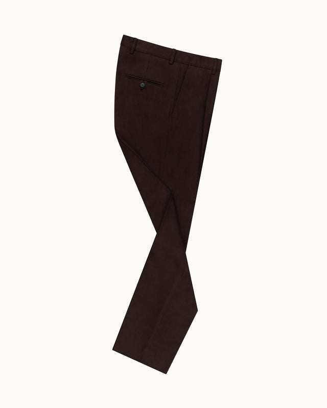 Relaxed Single Pleat Trouser - Dark Brown Cotton Canvas