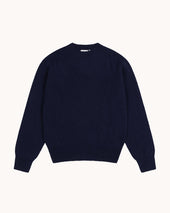 Shetland Wool Crew Neck Sweater - Navy