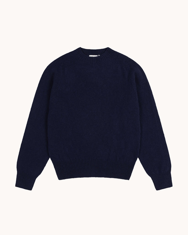 Shetland Wool Crew Neck Sweater - Navy