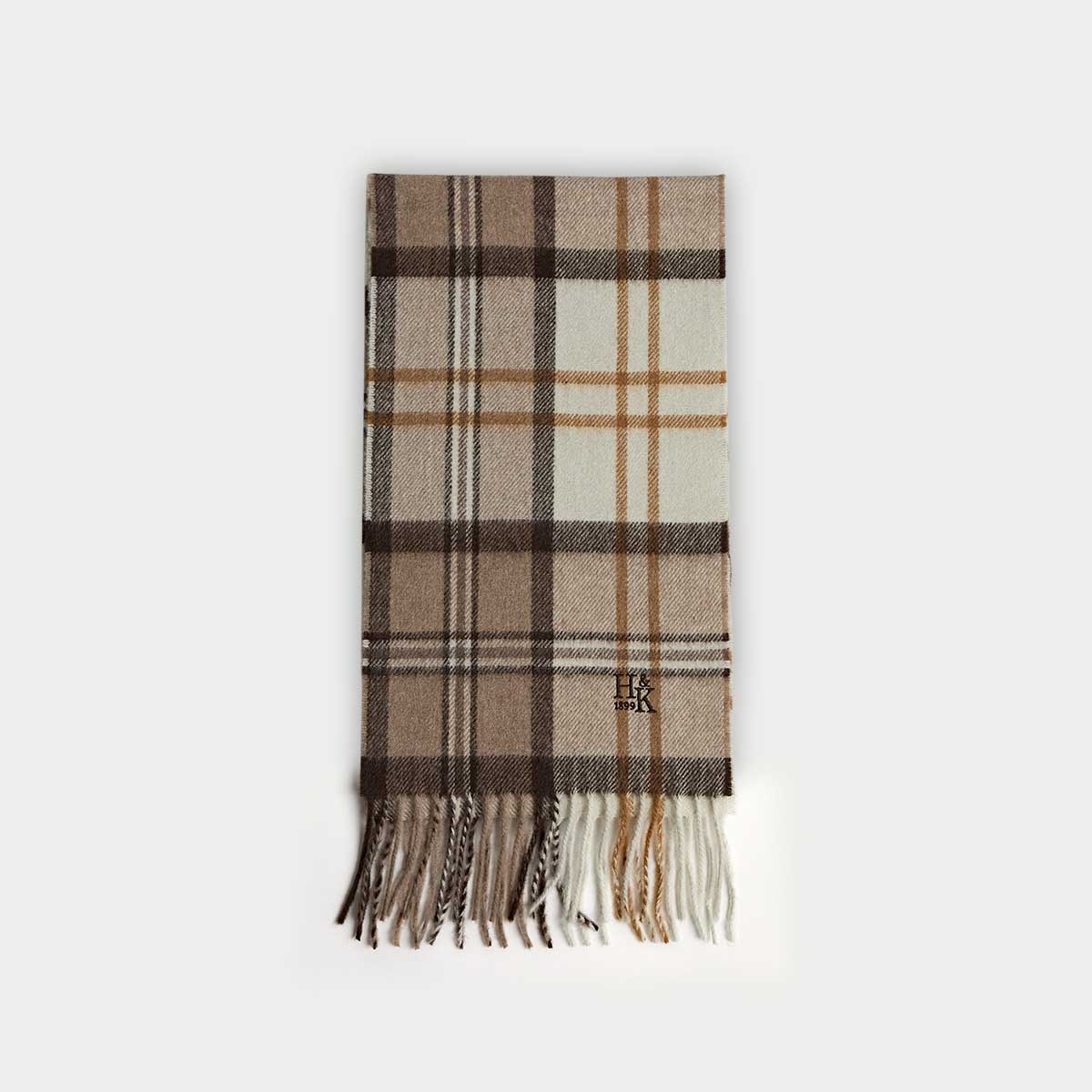 Natural Alba Tartan Narrow Width Cashmere Scarf