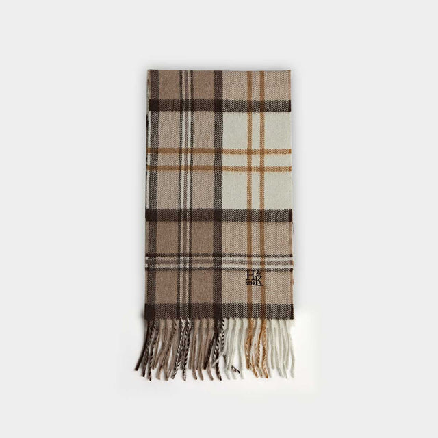 Natural Alba Tartan Narrow Width Cashmere Scarf