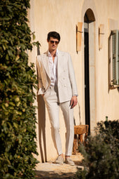 Natural Herringbone Double Breasted Suit Made In Italy