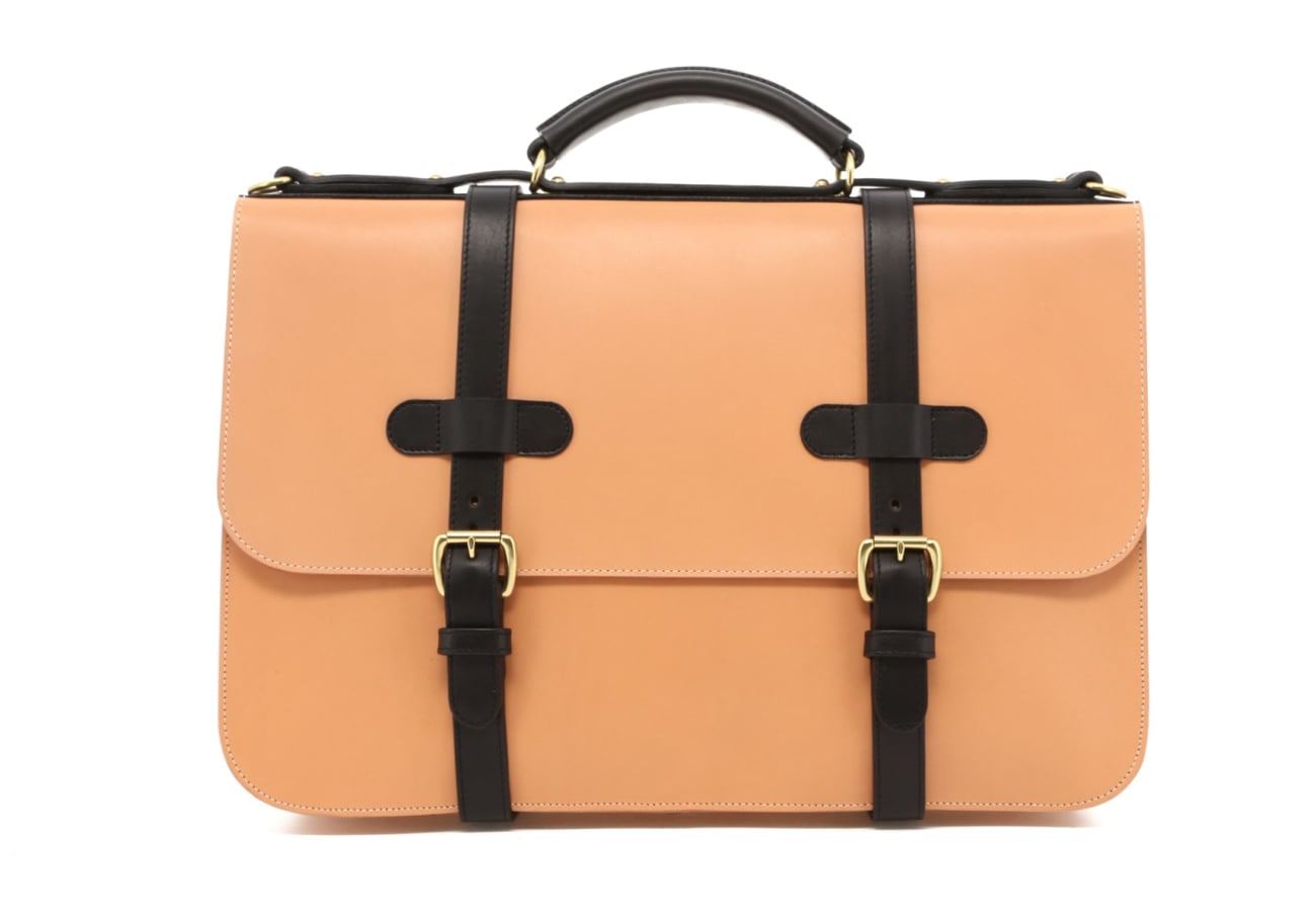 English Briefcase - Natural/Black Trim - Belting Leather