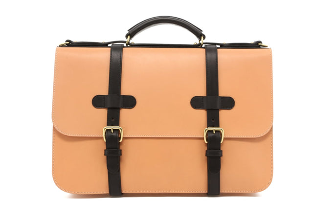 English Briefcase - Natural/Black Trim - Belting Leather