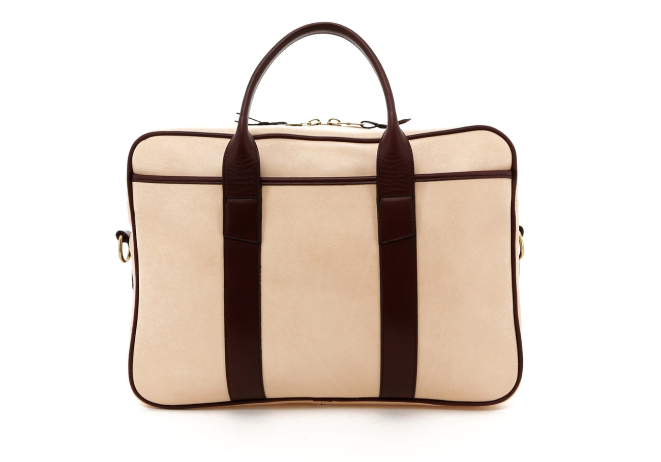 Commuter Briefcase - Natural / Burgundy Tumbled Leather
