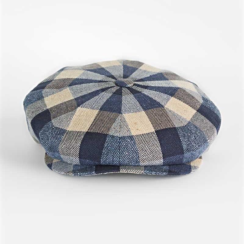 Beige Large Check Cotton Silk Gatsby Cap