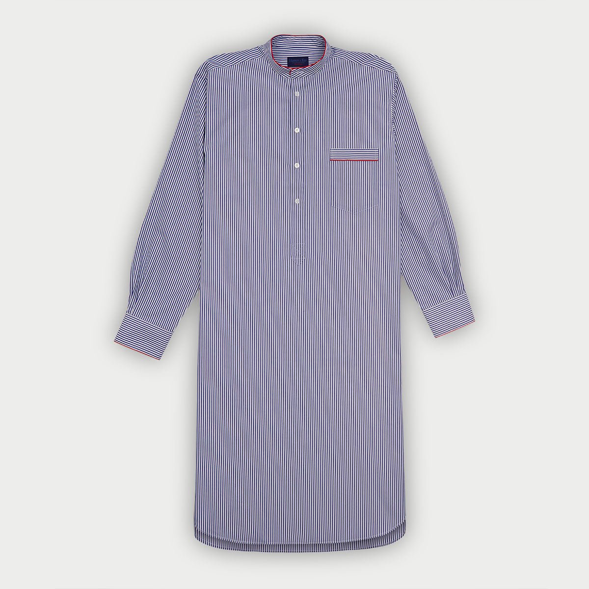 Bengal Stripe Cotton Nightshirt With Red Piping