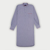 Navy Bengal Stripe Cotton Nightshirt with Red Piping