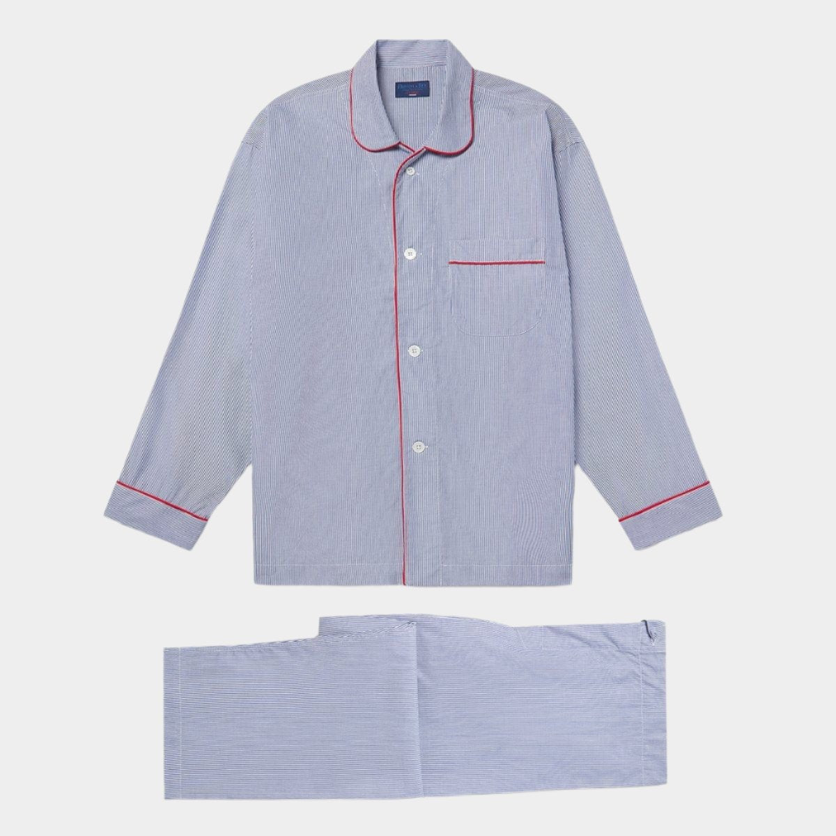 Bengal Stripe Poplin Cotton Pyjamas With Red Piping