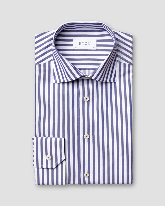 Dunkelblau gestreiftes Signature-Twill-Hemd - Eton