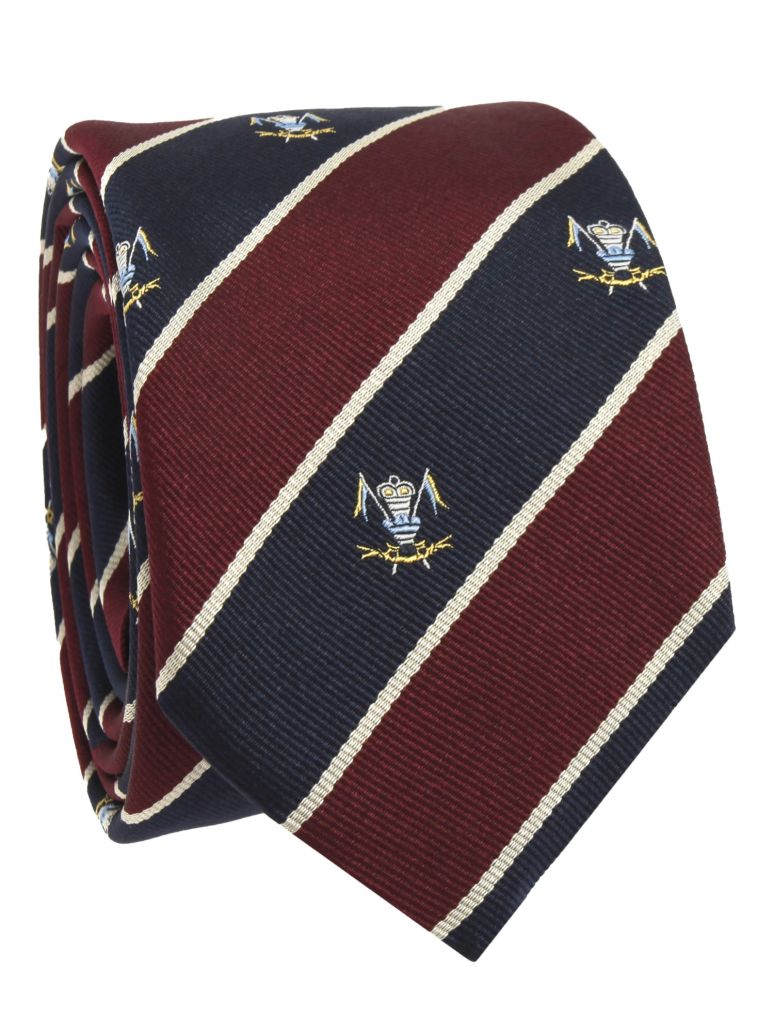 Blue And Burgundy Silk Club Tie With Patterns