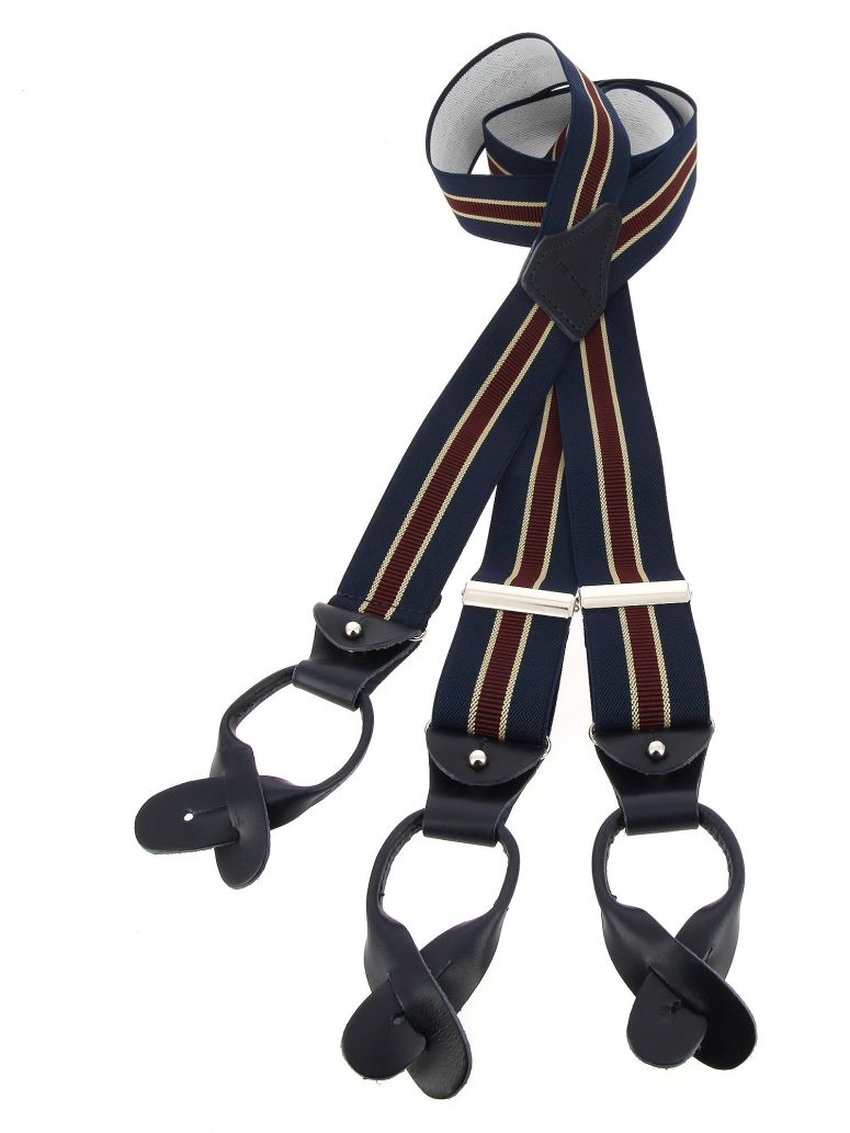 Blue And Burgundy Striped Men S Suspenders With Buttons