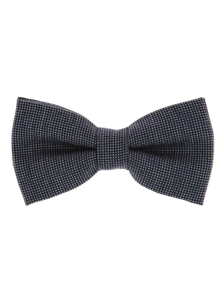 Blue And Grey Bow Tie With Semi Plain In Wool And Silk