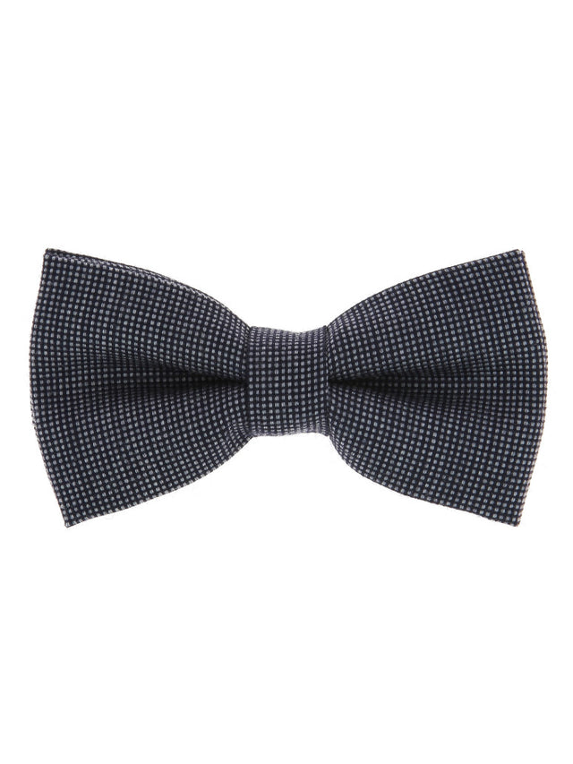 Navy blue and grey bow tie with semi plain in wool and silk