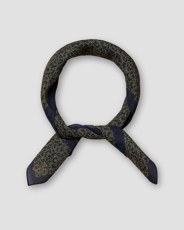 Navy Floral Fuji Silk Bandana