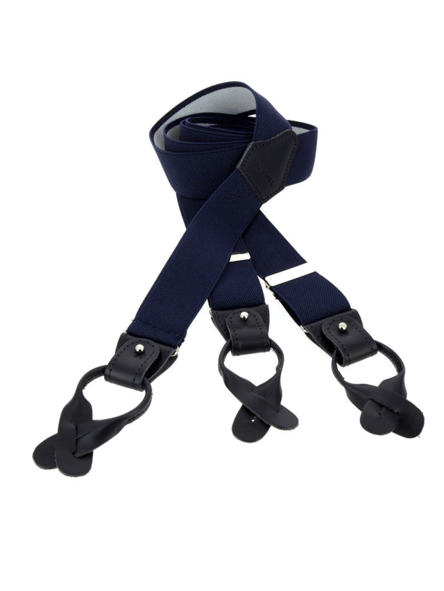 Navy blue button suspenders for men