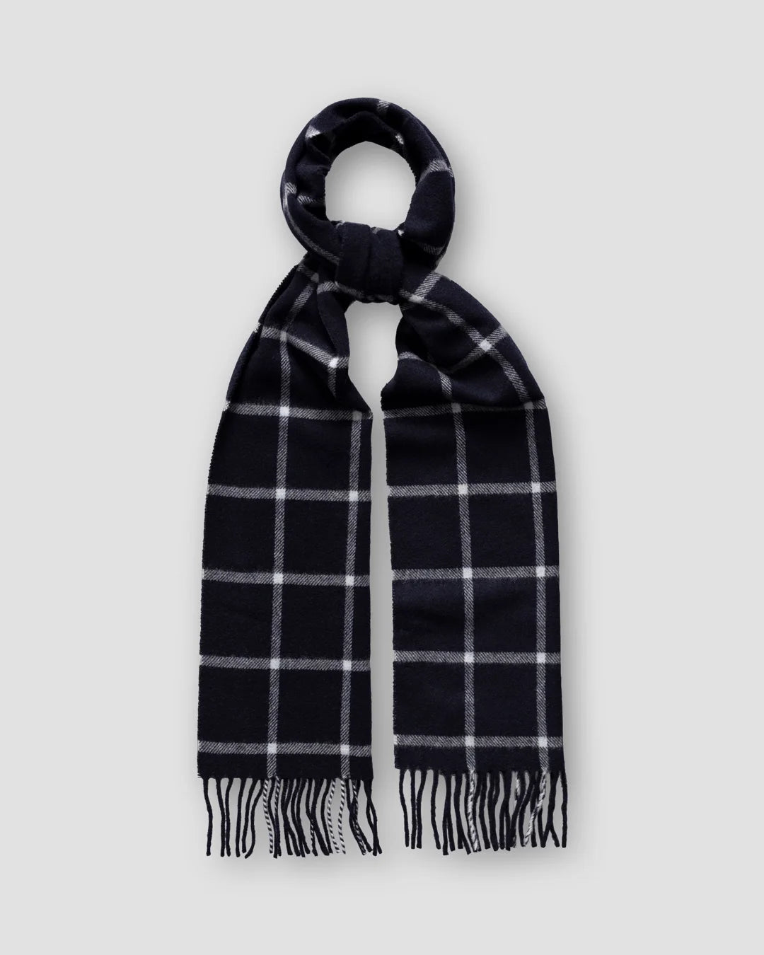 Navy Checked Wool Scarf