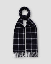 Navy Checked Wool Scarf