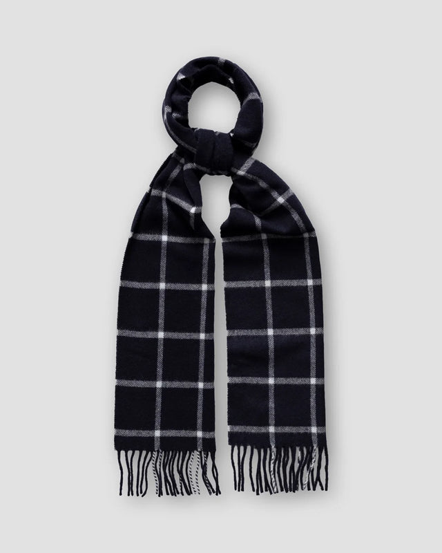 Navy Checked Wool Scarf