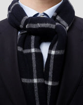 Navy Checked Wool Scarf