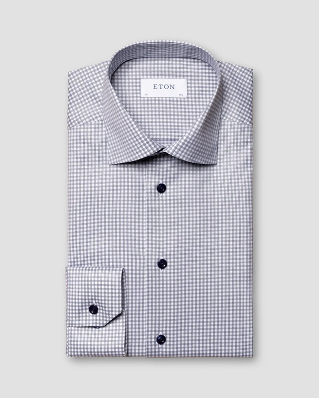 Navyblau kariertes Hemd aus Baumwoll-Lyocell-Stretch - Eton