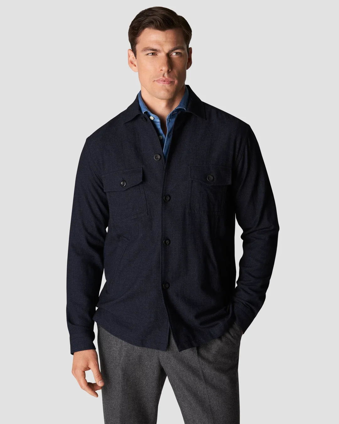 Houndstooth Cotton Wool Cashmere Flannel Overshirt Eton
