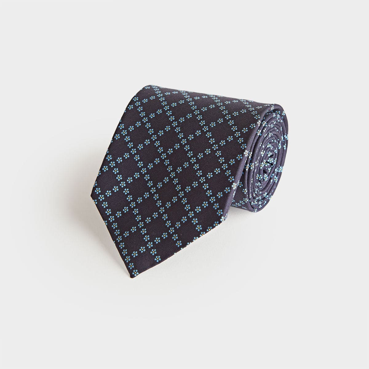 Blue Dainty Floral Check Printed Silk Tie