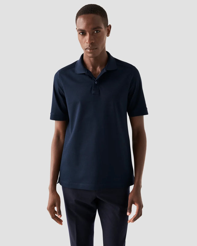 Navy Filo di Scozia Piqué Polo Shirt - Short Sleeve - Eton
