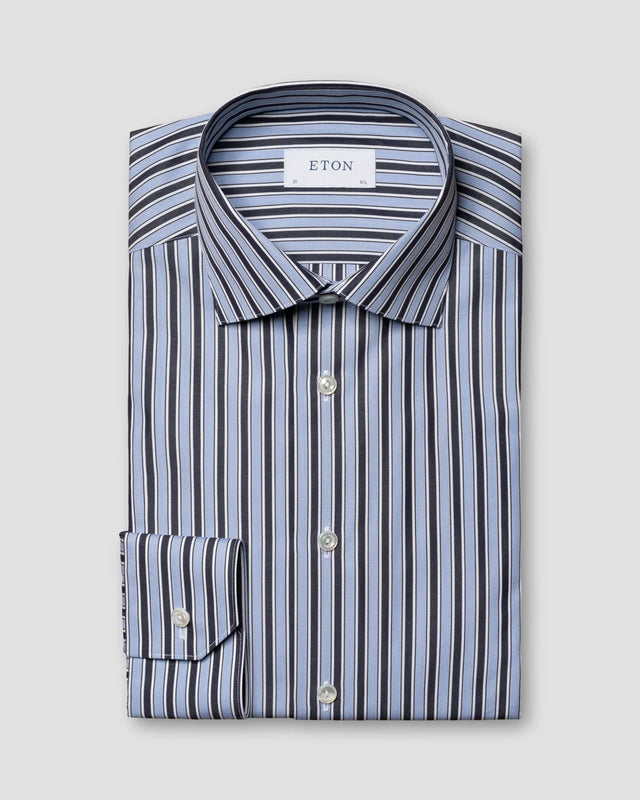 Navy gestreiftes hochwertiges Popeline-Hemd - Eton