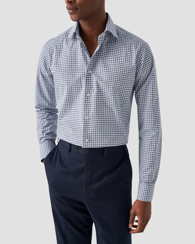 Navy Checked Fine Piqué Shirt - Eton