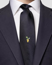 Navy Silk Tie Lemon Embroidered Detail