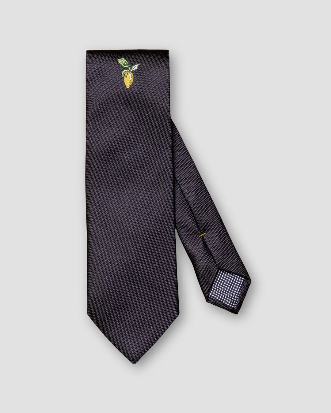 Navy Silk Tie Lemon Embroidered Detail