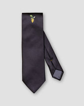 Navy Seidenkrawatte — Stickdetail Zitrone