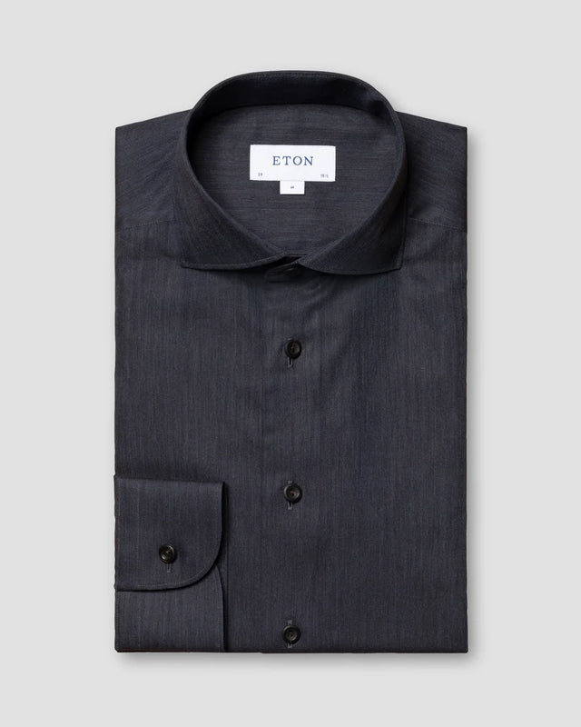 Hemd aus bügelfreiem Herringbone-Flanell in Navy - Eton
