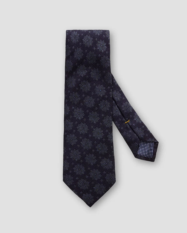 Navy Floral printed silk and wool tie - Eton