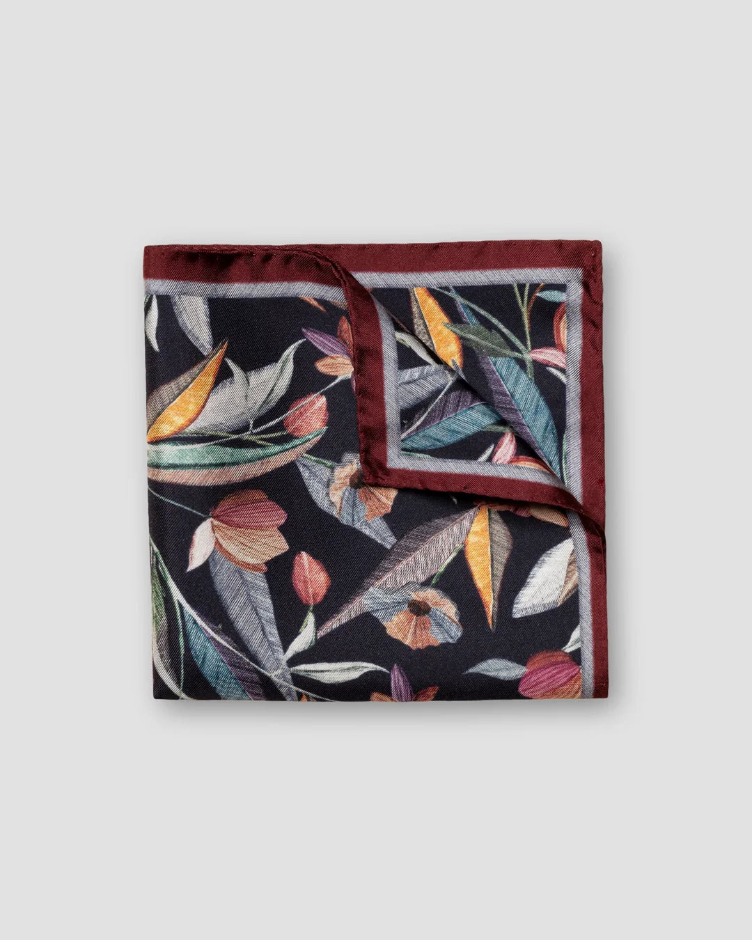 Navy Floral Silk Twill Pocket Square