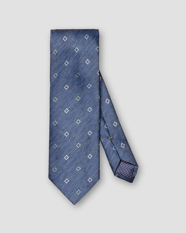Navy Seiden-Leinen-Krawatte mit geometrischem Muster