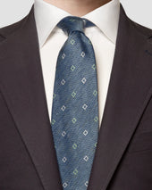 Navy Geometric Silk Linen Tie