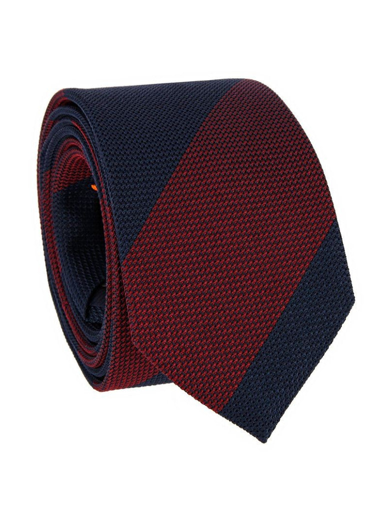 Blue Grenadine Silk Tie With Burgundy Stripes